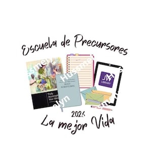 Puede incluir: Ilustración con un libro, cuaderno, tableta y sobres. El texto incluye "Escuela de Precursores", "La mejor Vida" y "2026". La imagen tiene un fondo blanco y un bolígrafo.