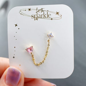Sparkly Heart - Earring - Piercing Style Earring - Dainty - Cute - Ball Backing