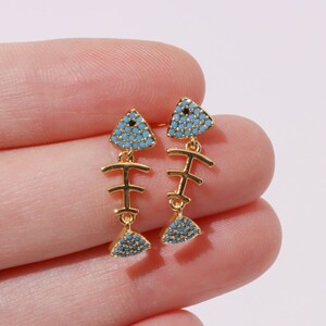 Turquoise Fish - Earring Set - Gold Plated