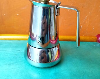 Cafetière Moka Kitty Oro GB Guido Bergna - 6 Tasses - Inox Et Or 24 Carats - Vintage Italie