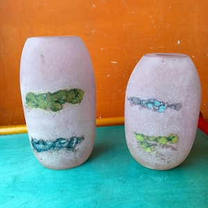 Murano Luigi Mellara pair of glass vases, authentic excavation workmanship, Made in Italy, 1970s