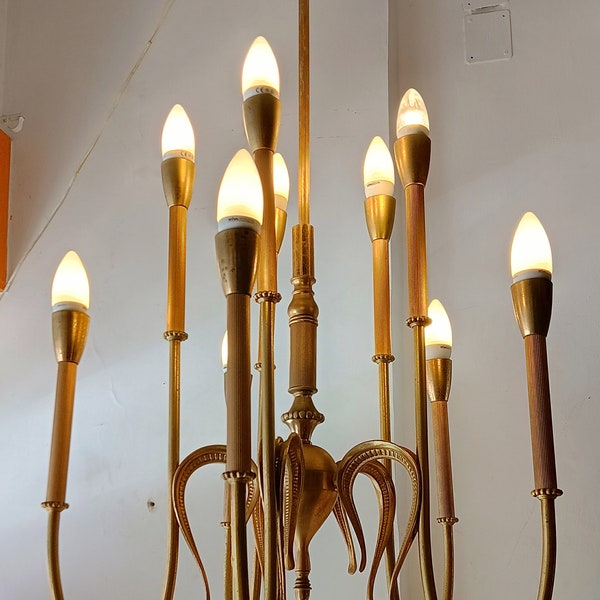 FILC Milano Guglielmo Ulrich brass chandelier 10 lights authentic Made in Italy 1960s