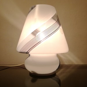 Murano mushroom lamp striped white black glass made in Italy 1980s