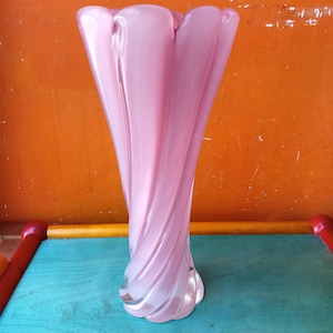 Authentic Pink Opal Murano Glass Vase Made in Italy 1970s