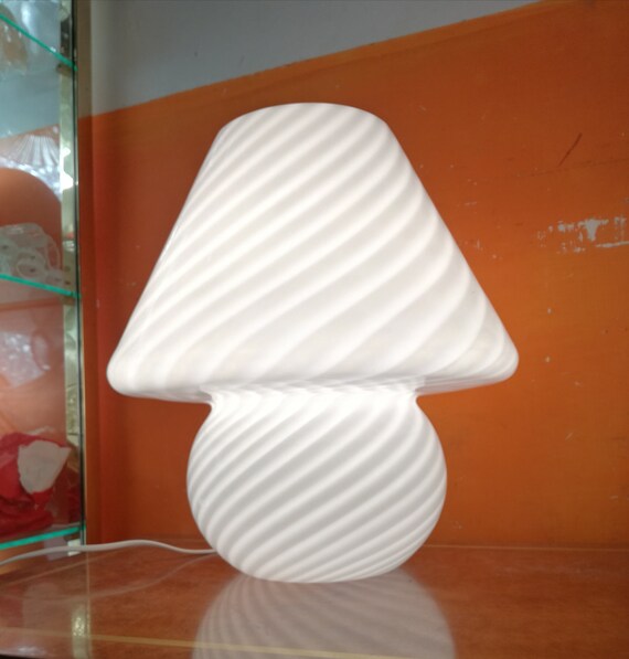 Murano Mushroom Lamp 40 Cm Tall With Label White Swirl Venini Was