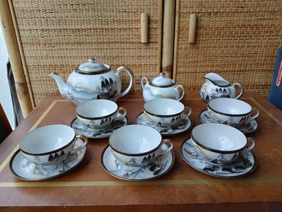 茶いろっきー　 Tea Set Porcelain Eggshell Japanese Roxy China Hand Painted Circa