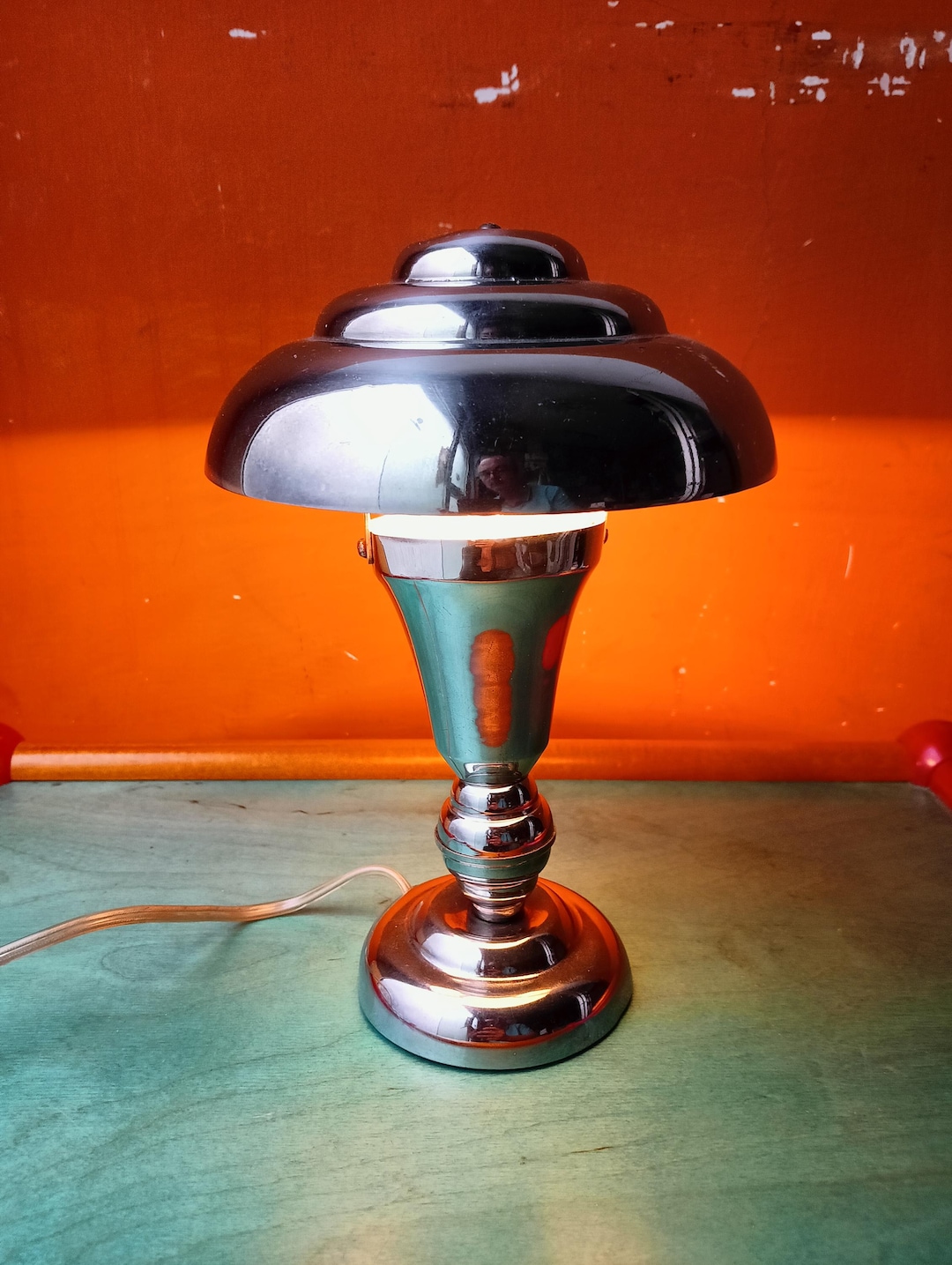 アールデコ調クロームマッシュルームテーブルランプ イタリア製 1930