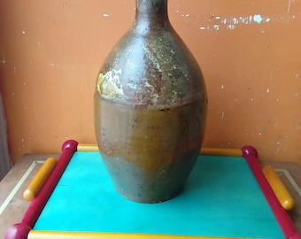 XL enameled terracotta jug bottle Grottaglie Puglia Apulia decorations Made in Italy 1880s