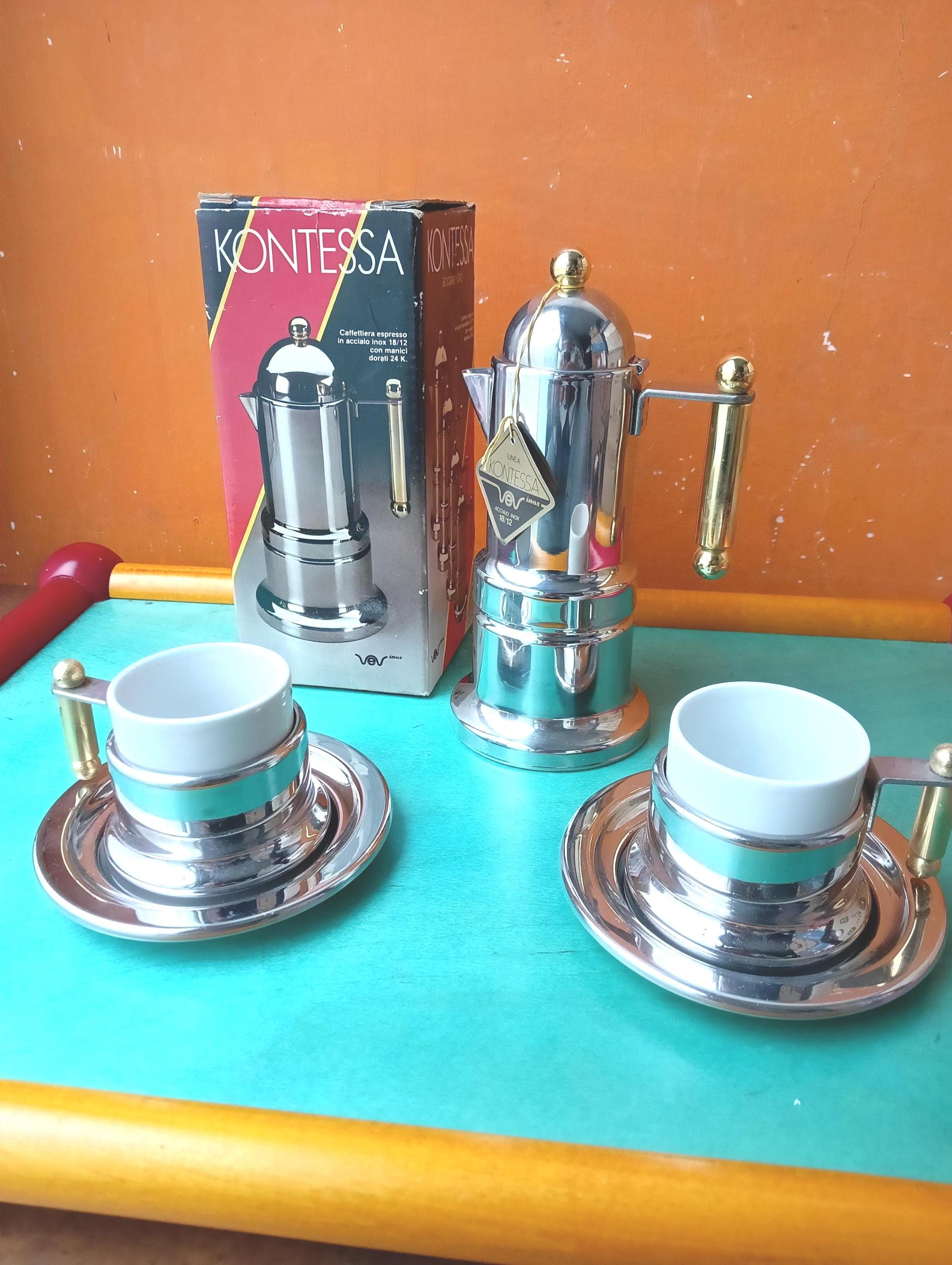 Kontessa Espresso Coffee Maker in 18/12 Stainless Steel and Gold  Decorations, Set With Authentic Cups Made in Italy, 1980s - Etsy Israel