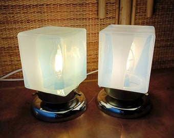 Nason lamp cube glass tablet lamp pair Sea in Italy 1970s