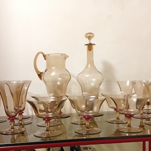 Murano blown glass glass service with jug and bottle Cappellin Zecchin attributed to Italy 1930s