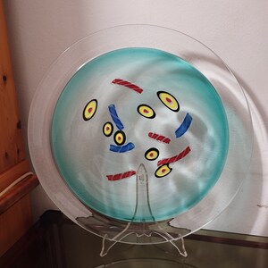 Decorative plate in Murano glass signed 48 cm Murrine abstract design Made in Italy 1980s