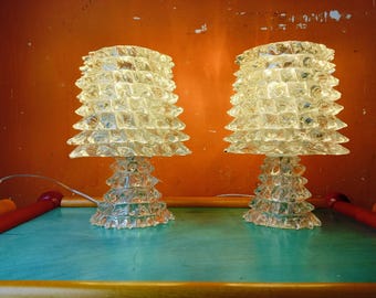 Barovier rostrato pair of Murano glass lamps designed by Ercole Barovier, authentic Made in Italy, 1940s