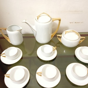 Guido Andlovitz for Laveno porcelain coffee service with pure gold decorations Made in Italy 1930s