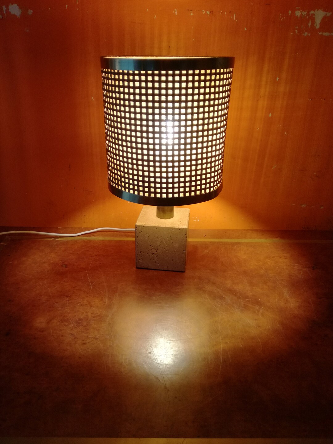 Travertine Desk Lamp Cane Shade Brass Cerri & Nestore Mannelli Made in Italy 1960s Etsy