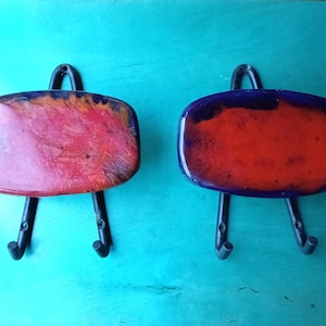 Coat hanger pair glazed terracotta and wrought iron in the style of Victor Cerrato Made in Italy 1950s