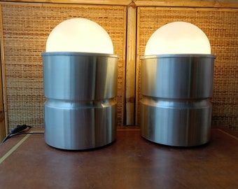 Pair of aluminum and opaline glass lamps Made in Italy 1970s