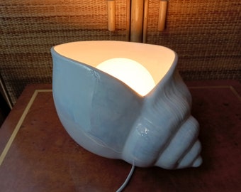 Ceramic shell lamp glass shade signed Oasis Made in Italy 1980s