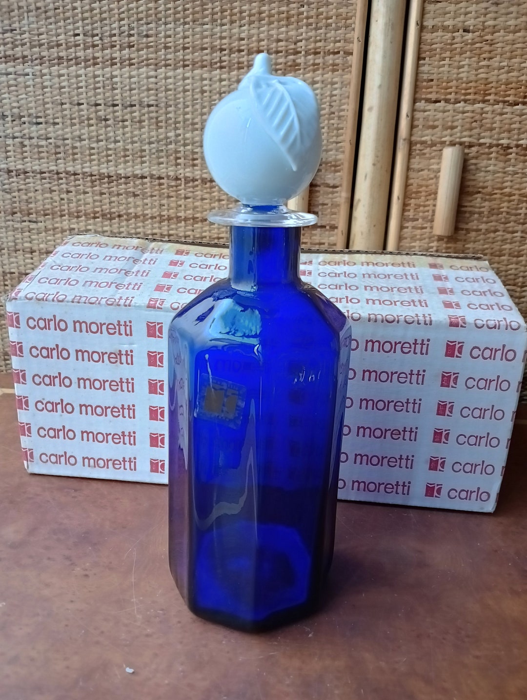 Carlo Moretti Cobalt Blue Murano Glass Bottle Limoncello