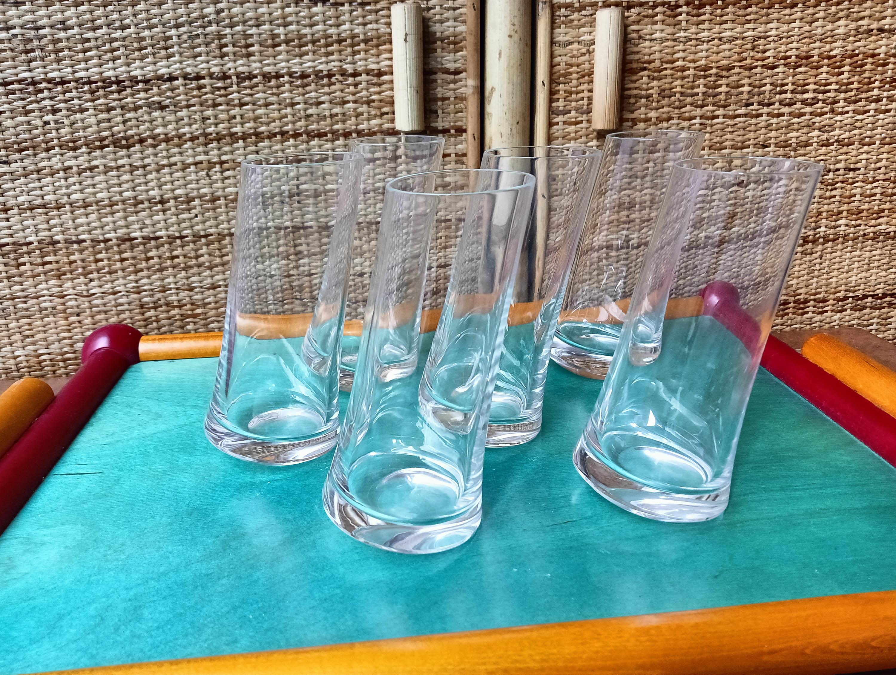 Angelo Mangiarotti 6 Glasses Oblique Design Cristallerie Il Colle