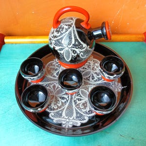 Napoleone Martinuzzi Venini set Rosolio in decorated Murano glass Made in Italy 1930s