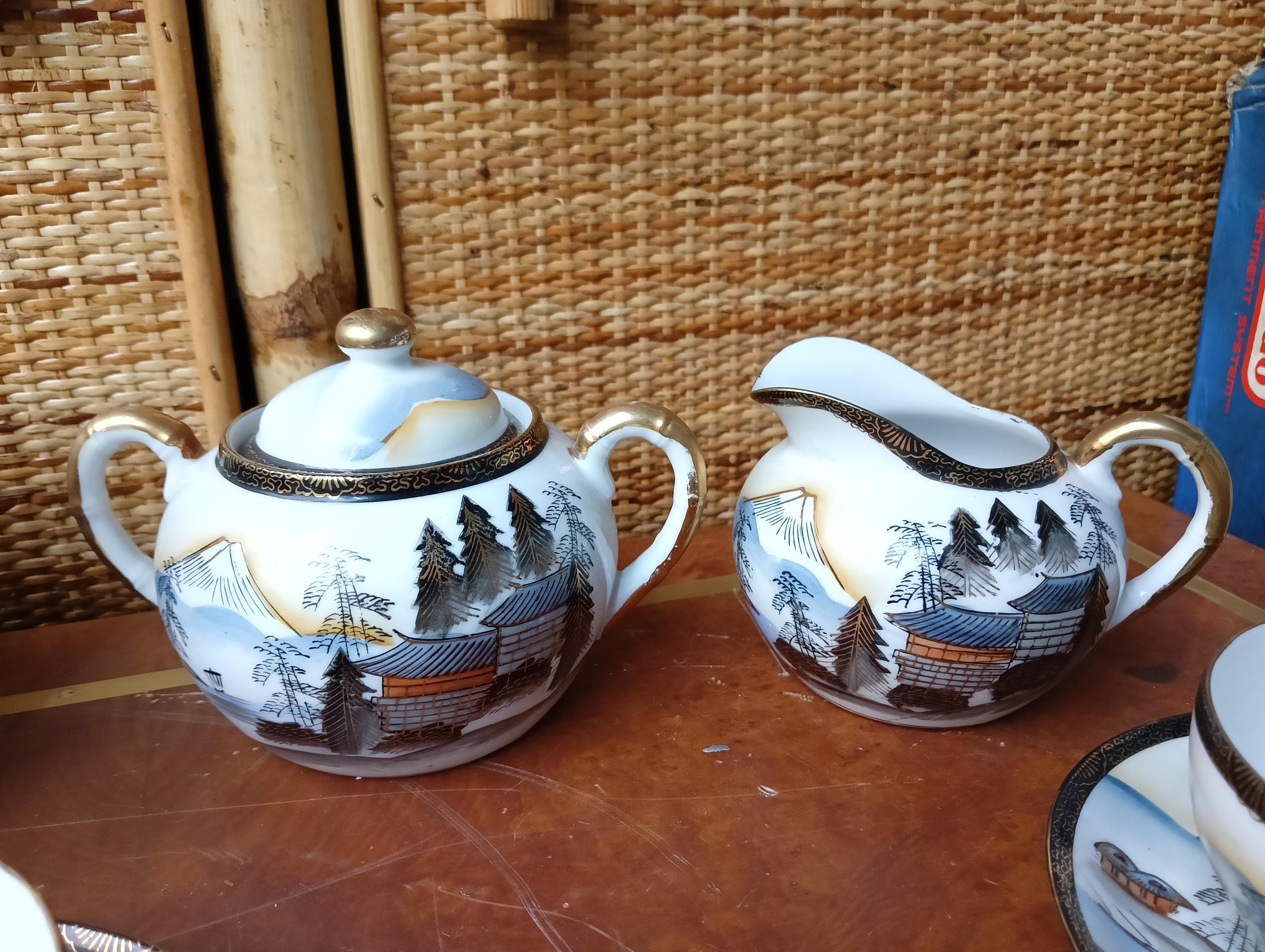 Tea Set Porcelain Eggshell Japanese Roxy China Hand Painted Circa