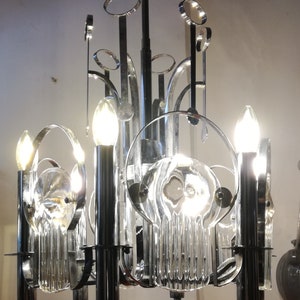 Sciolari for Stilkronen ceiling light 6 lights chrome lenticular glasses Made in Italy 1970s