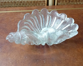 Murano shell glass submerged glass flakes silver centerpiece Formia Seguso era Made in Italy 1970s