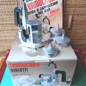 Ekspres do kawy cappuccino Bialetti termocrem, nowy, w oryginalnym pudełku, wyprodukowany we Włoszech, lata 80.