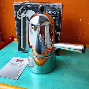 Lavazza Carmencita 6-cup espresso maker, 18/10 stainless steel, Vev Viganò, authentic, Made in Italy, 1980s