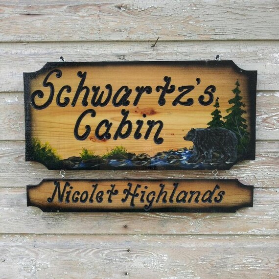 Personalized Wood Cabin Signs Black Bear Signs Custom Wood Etsy