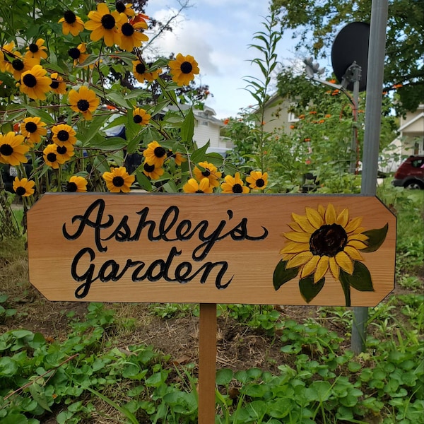 Sunflower Garden Sign Custom carved Garden Signs Personalized Garden Signs Carved wood Signs