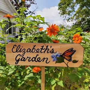 Butterfly Garden Signs Personalized Garden Signs Mom&#39;s garden sign, Grandmas Garden sign ,Custom handcarved and handpainted Garden Signs