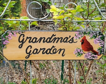 Cardinal Sign, Garden Sign with Cardinal,   Personalized garden sign, Custom garden sign, Carved wood garden sign, Cardinal custom sign