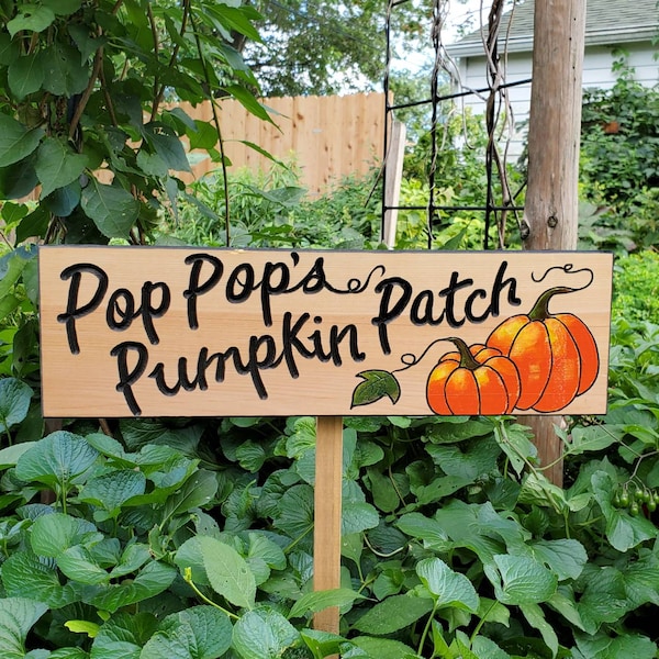 Pumpkin Patch Sign  Pop Pops Pumpkin Patch Sign Garden Signs Tomato Signs Custom carved wood Signs Custom Garden Signs