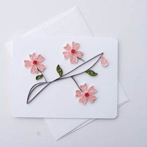 carte de fleurs de cerisier | carte faite main | carte piquante | quilling en papier | carte de voeux | art du papier quilling | carte florale | Carte de Saint Valentin