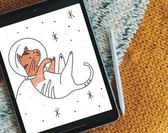 DIGITAL Cats in Space Colouring Pages | Book Lover Gift | Preschool Kids | Coloring Pages