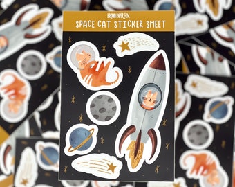 Space Cat Matte Vinyl Sticker Sheet | Space Stickers | Astronaut | Stickers for Kids