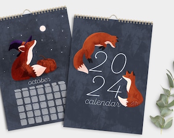 2024 Illustrated Fox A4 Calendar | DIGITAL DOWNLOAD | Wildlife Calendar | PDF Calendar