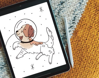 DIGITAL Dogs in Space Colouring Pages | Book Lover Gift | Preschool Kids | Coloring Pages