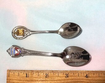NEVADA SOUVENIR SPOONS - Nevada & Las Vegas N V - 1950's Era: Commemoratives with Hanging Slot Machine and Hoover Dam - Great Condition!