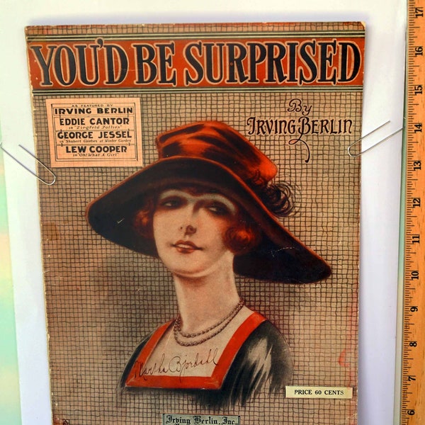 1919-W W I Sheet Music – YOU’D BE SURPRISED Piano Music by Irving Berlin from the Ziegfeld Follies - Eddie Cantor, George Jessel, Lew Cooper