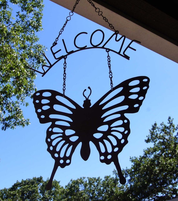 Garden Plaques Signs Metal Hanging Butterfly Sunflower Welcome