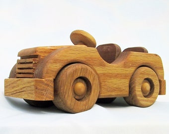 Hand Made 2 SEATER JEEP - WOOD Push or Pull Toy - for Creative Play - Oak with Linseed Oil Finish Loved by Waldorf & Montessori Schools!