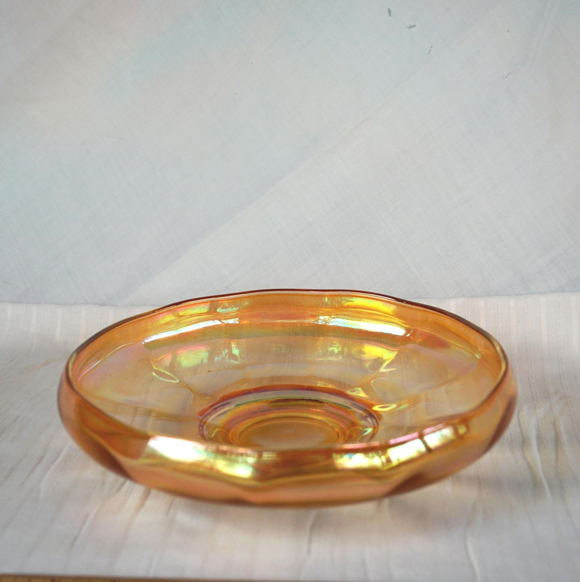 VINTAGE IRIDESCENT GLASS Bowl Beautiful Shallow Orange Color Etsy