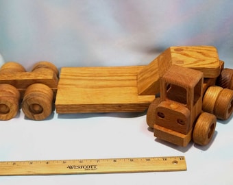 Hand Made SEMI TRUCK and TRAILER - Wood Toy for Creative Play - Oak with Linseed Oil Finish-Loved by Waldorf & Montessori Schools!