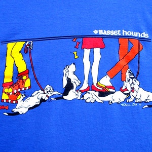 LEGS & PAWS ( BLUE Large ) Basset Hound T-Shirt: Vintage Tee Shirt Designed by Artist, Basset Breeder and My Friend,  Sharon Dok.