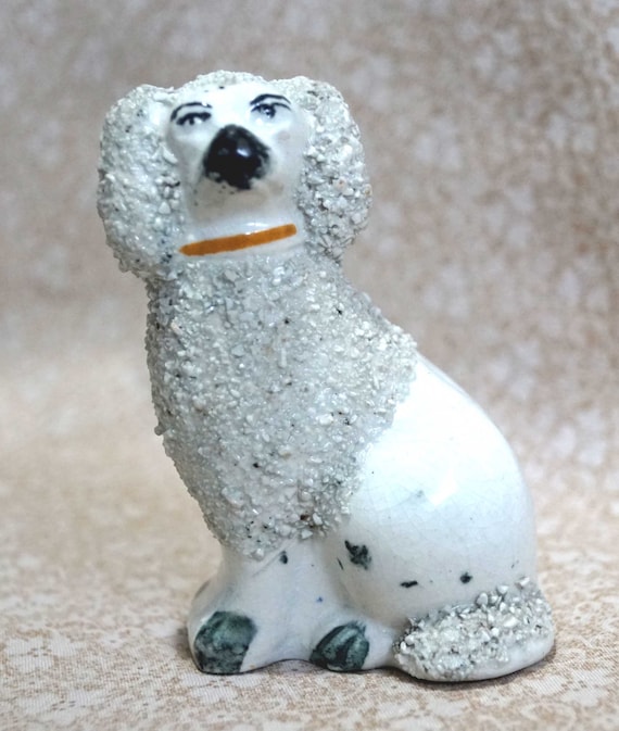 Antique ENGLISH STAFFORDSHIRE POODLE Dog Porcelain Statue: 1800's