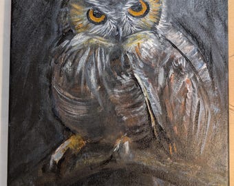 OWL, Original Oil Painting, Framed Art, 12 1/2 x 15 1/2 inches, Night Owl, Animal Art.
