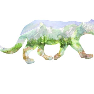 Carte-cadeau Cougar Animal-scape, aquarelle imprimée sur stock de cartes de qualité 5x7. Livré avec une enveloppe blanche dans un sheathe clair.
